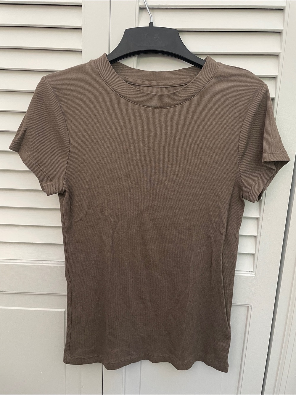 a new day Brown Short Sleeve Ribbed Knit Crewneck Tee